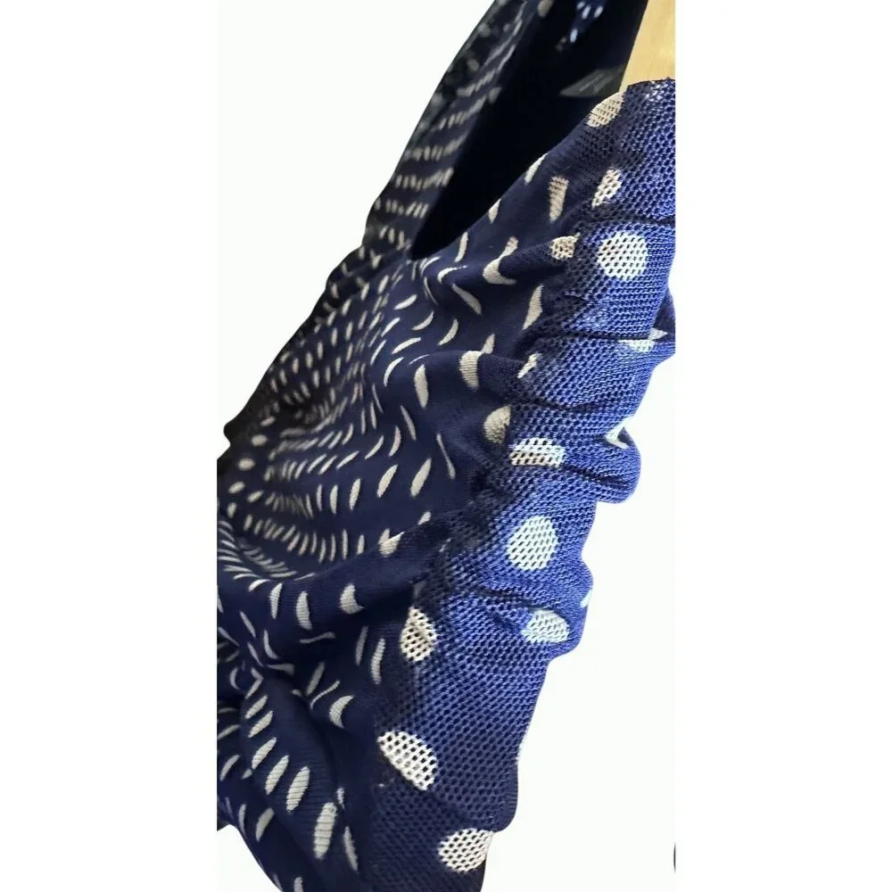 Kate & Lily Blue White Polka Dot V-Neck‎ Midi Dress Elbow-Length Sleeves Size 16
